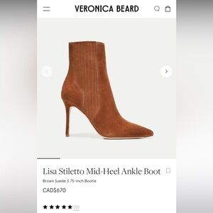 Veronica Beard $670 Lisa Stiletto Mid-Heel Ankle Boot Revolve 7 brown suede